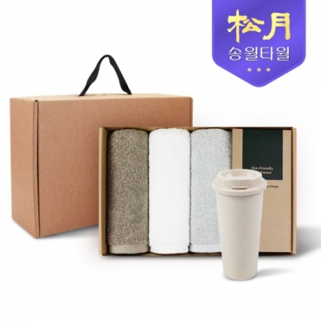 송월타올 리빙 기프트세트 2, 노블레스 150g X 3P + 커피텀블러 630ml 1P #2