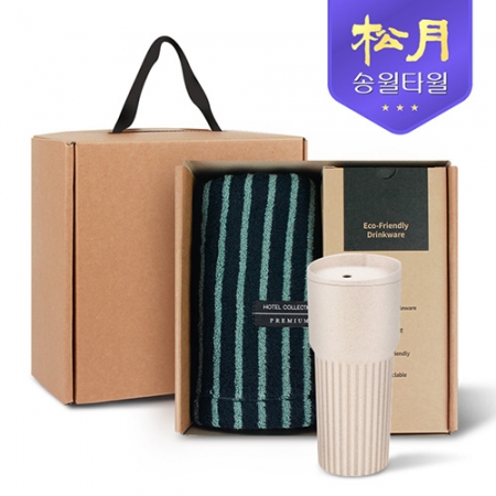 [송월타올] 리빙 기프트세트 8, 호텔컬렉션 스트라이프44 타올 1P + 커피텀블러709ml 1P #2