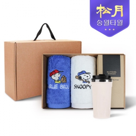 송월타올 리빙 기프트세트 10, 스누피 스포츠200g 2P + 이너프 이중구조 텀블러530ml 1P #2