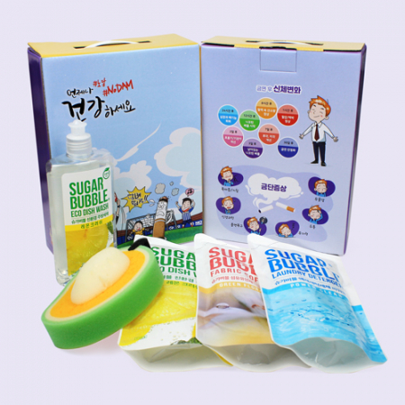 슈가버블 주방세제 용기 + 슈가버블 주방세제 리필 + 슈가버블 섬유유연제 리필 + 슈가버블 액체 세탁세제 리필 + 과일수세미 세트 금연 홍보케이스 (이미지 변경가능) #2