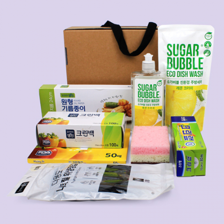 원형기름종이 + 크린백 + 크린장갑 + 크린랲 소형 + 슈가버블 주방세트 + 슈가버블 주방세제 리필 + 니트릴 위생장갑 + 삼색 양면 떡수세미 8종 #2