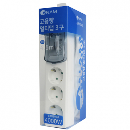 아남 고용량 4000W 배선차단기 3구 멀티탭 4.5m 국산 과부하차단기 #3