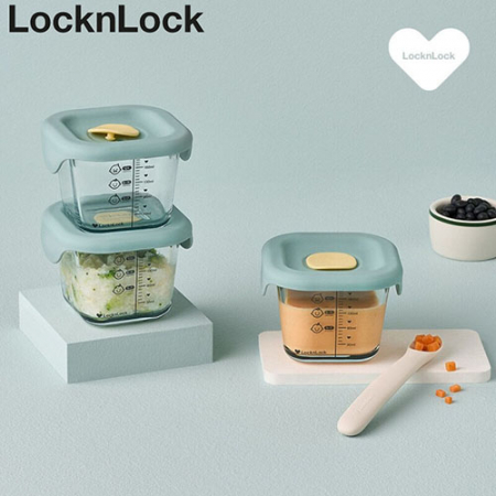 락앤락 513S3 리틀럽 디어 이유식용기 정사각 실리콘 간편캡 260ml 3P 라벤더, 스카이블루 #2