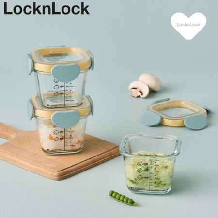 락앤락 511S3 리틀럽 디어 이유식용기 정사각형 밀폐캡 260ml 3P 라벤더, 스카이블루 #3