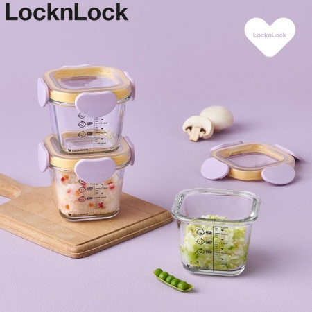 락앤락 511S3 리틀럽 디어 이유식용기 정사각형 밀폐캡 260ml 3P 라벤더, 스카이블루 #2