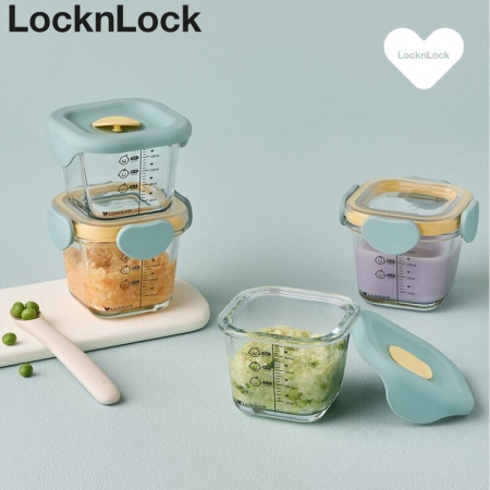 락앤락 511S4 리틀럽 디어 이유식용기 정사각형 260ml 4P 혼합 세트 라벤더, 스카이블루 #3