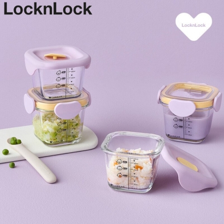 락앤락 511S4 리틀럽 디어 이유식용기 정사각형 260ml 4P 혼합 세트 라벤더, 스카이블루 #2