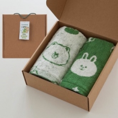 라인 그린뱀부 패턴 선염 타올 2p 박스포함 // 국내산 무한타올