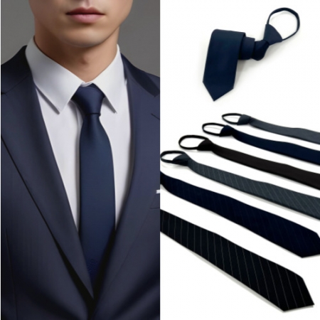 남자 남성 고급 무광 원단 자동 지퍼 넥타이 #2