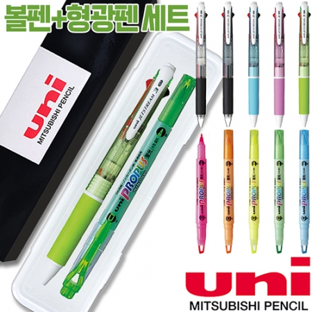 uni 제트스트림 3색 0.7mm + 프로퍼스 윈도우 형광펜세트 #2