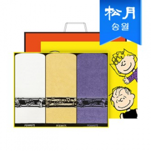 [송월타올] 스누피 플레이 스포츠 세면타올 3매 선물세트 쇼핑백