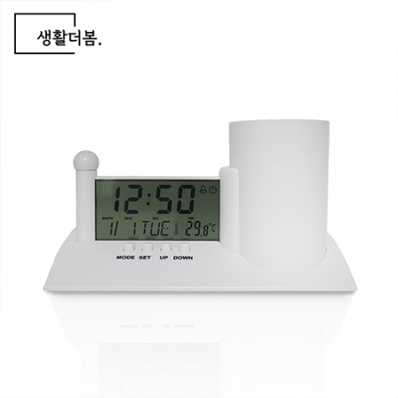 생활더봄 LCD 디지털 온습도 스탠드 펜꽂이 탁상 알람시계 #5