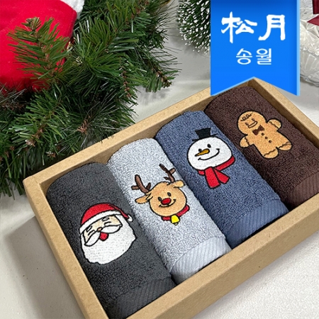 [송월타월] 항균 몽글 크리스마스 고리 핸드타올 4매 기프트세트 // 쇼핑백 #2