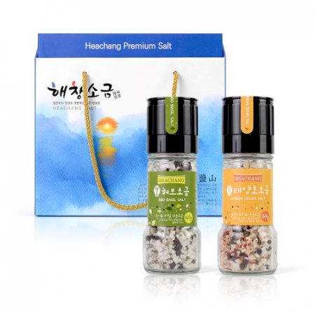 해창 황토 구운소금 태양초 + 허브 캠핑용 그라인더 2종 선물세트 #2