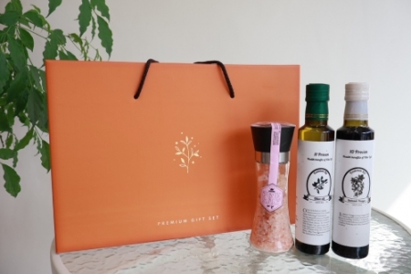 올리브오일 250ml + 발사믹식초 250ml + 핑크솔트200g 글라인더포함 선물세트 #2