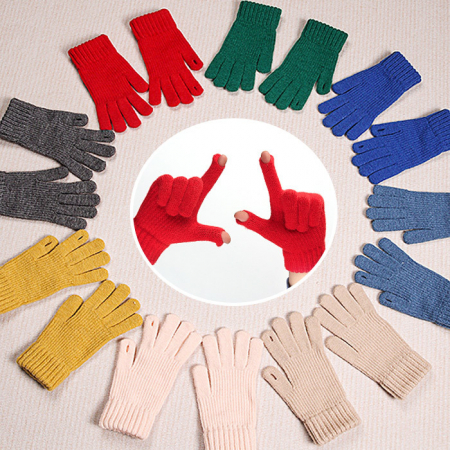 W010 베이직 핑거홀 골지 컬러 니트 터치 손가락 장갑 #2
