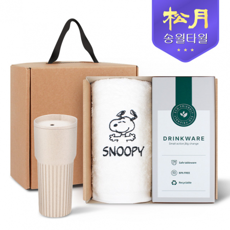 송월타올 리빙 기프트세트 19, 스누피 피너츠 타올180g x 1P + 커피텀블러709ml 1P #2