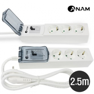 아남 고용량 4000W 배선차단기 3구 멀티탭 2.5m 국산 과부하 차단기