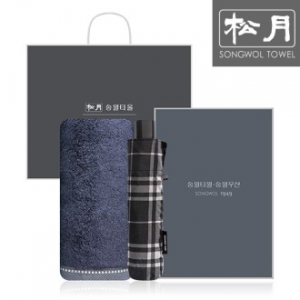송월 SWU 3단 뉴모던체크 우산 1P + 솔리드뱀부200g 타올 1P