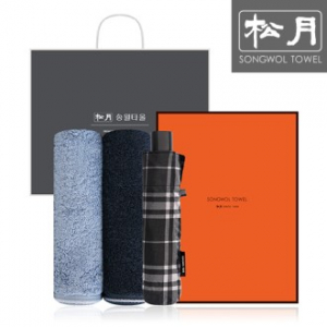 송월 SWU 3단 뉴모던체크 우산 1P + 솔리드혼방사무지 타올 2P