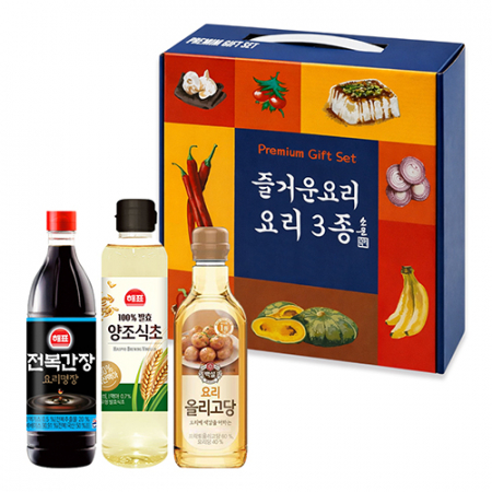 즐거운요리 프리미엄 선물세트 3종, 진간장500ml + 양조식초500ml + 요리 올리고당500g #2