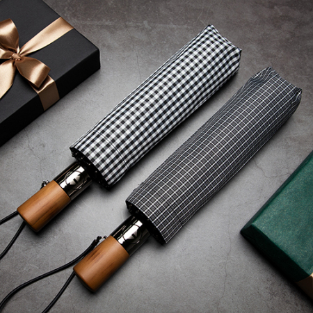 루티네 체크우드 3단 자동 원목 우산 인쇄무료 #3