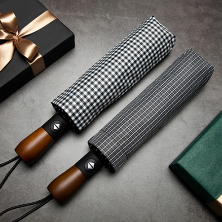 루티네 체크우드 3단 자동 원목 우산 인쇄무료 #2