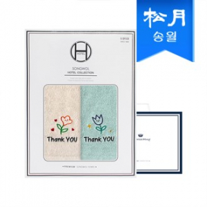 [송월타올] 땡큐 플라워 130g 2매 선물세트 쇼핑백 기념수건 답례품