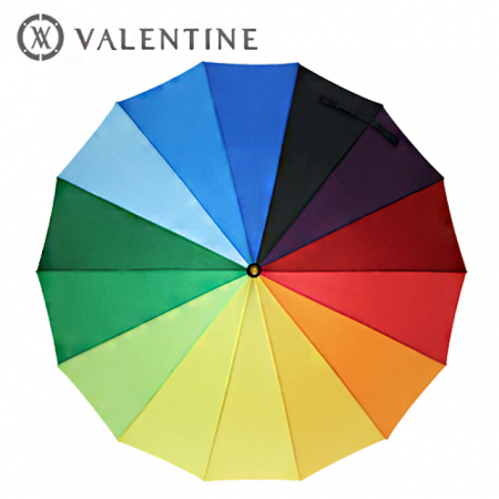 발렌타인 55x14 자동 무지개 레인보우 곡자무지 나무손잡이 곡자 장우산 #3