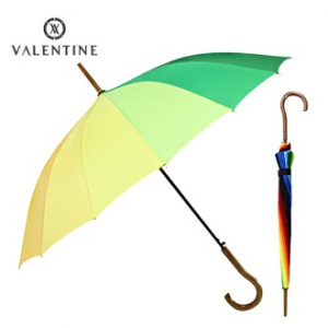 발렌타인 55x14 자동 무지개 레인보우 곡자무지 나무손잡이 곡자 장우산