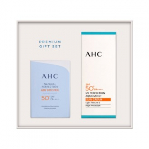 AHC SP1A호 내추럴 퍼펙션 에어리선스틱 14g SPF 50+ PA+++ AHC UV 퍼펙션 아쿠아 모이스트 선크림 SPF50+ PA++++ 50ML 각 1개