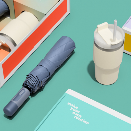 루티네 선물세트 캡슐 3단 자동 암막 양우산 + 밀크티 텀블러 #2