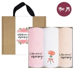 송월타올 가정의달 카네이션 타월 3매 선물 세트 + 손잡이 케이스 + 띠지