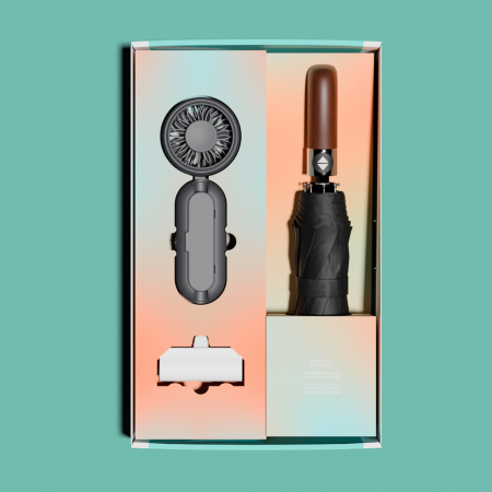 루티네 선물세트 프리미엄 우드 자동 양우산 + 우산애착 미니 선풍기 + 보조배터리 #4