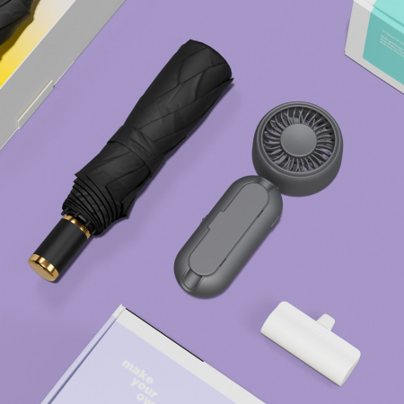 루티네 선물세트 모던 수동 3단 양우산 + 우산애착 미니 선풍기 + 보조배터리 #2