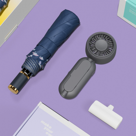루티네 선물세트 썸머브리즈 수동 3단 양우산 + 우산애착 미니 선풍기 + 보조배터리 #2