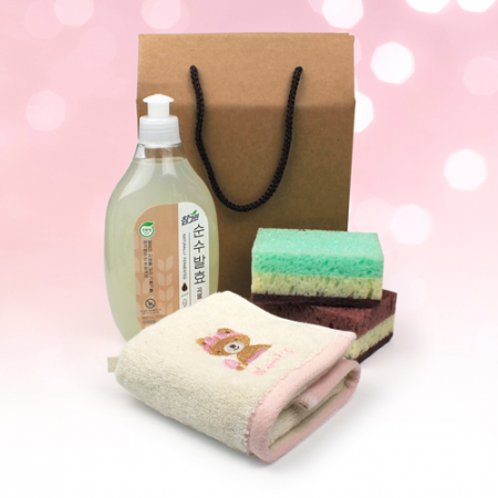 울리프렌즈 자수 핸드타올 + 참그린 곡물설거지 주방세제 480ml + 떡수세미2개 + 끈케이스 #2