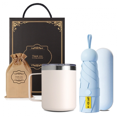 텀블러+우산 기프트세트 360ml스텐머그컵1+5단 미니우산 암막 양우산 파우치 #2