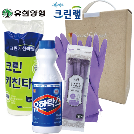 크린키친타올+유한양행 유한락스+크린랩레이스고무장갑중형)3종손잡이케이스/스위트홈세트 #4