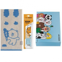 라인프렌즈 선염세면타올 카카오프렌즈 여행용양치세트