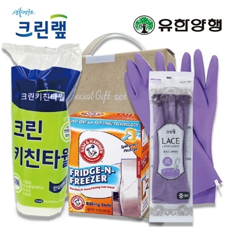 주방선물3종세트 크린키친타올+암앤해머 냉장고탈취제+ 크린랩 고무장갑중형 #2