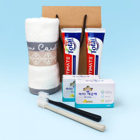 피에르가르뎅 세면타올 + 크리오 덴티메이트 토탈케어 150g 2개 + 나드 NARD 미세모칫솔 2개 + 아이깨끗해 비누 2개 #2