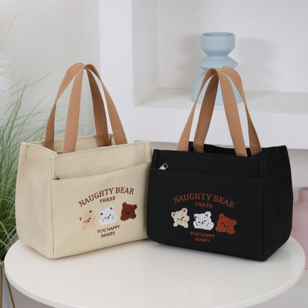 B194 곰돌이 자수 캔버스백 에코백 캐주얼 가방 보조 인쇄 답례품 #2