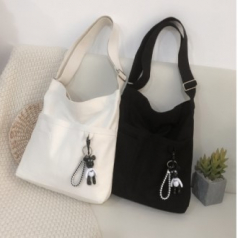 튼튼한 지퍼 에코백 곰돌이 키링 캔버스 가방 학원가방 캔버스백 주머니