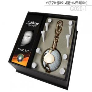 골프용품 타이틀리스트 pro V1(3구)+볼라이너(금)+나무티(10p) 홀인원 t009