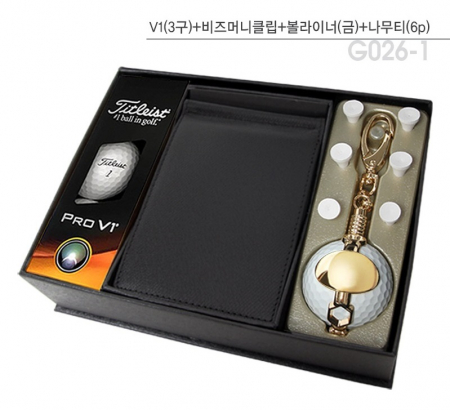 골프용품 타이틀리스트 pro V1(3구)+비즈머니클립+볼라이너(금)+나무티(6p) 골프판촉물 t011 #2