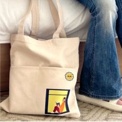 플라워 스마일 행복이 투포켓 에코백