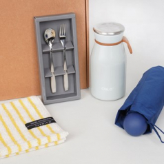 슬로라 밀크텀블러 350ml + 솔리드 핸드타올 + 티스푼 포크 + 원형우산