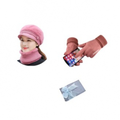 여성 겨울 앙고라 모자 넥워머 스웨이드 장갑 세트