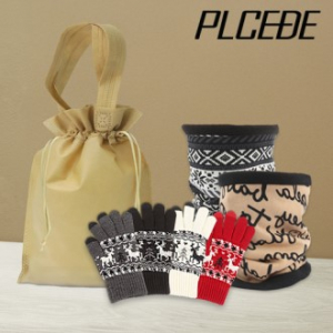 플씨드 겨울 3종 복주머니 파우치 E세트 (디자인 넥워머+스마트 터치 사슴장갑)